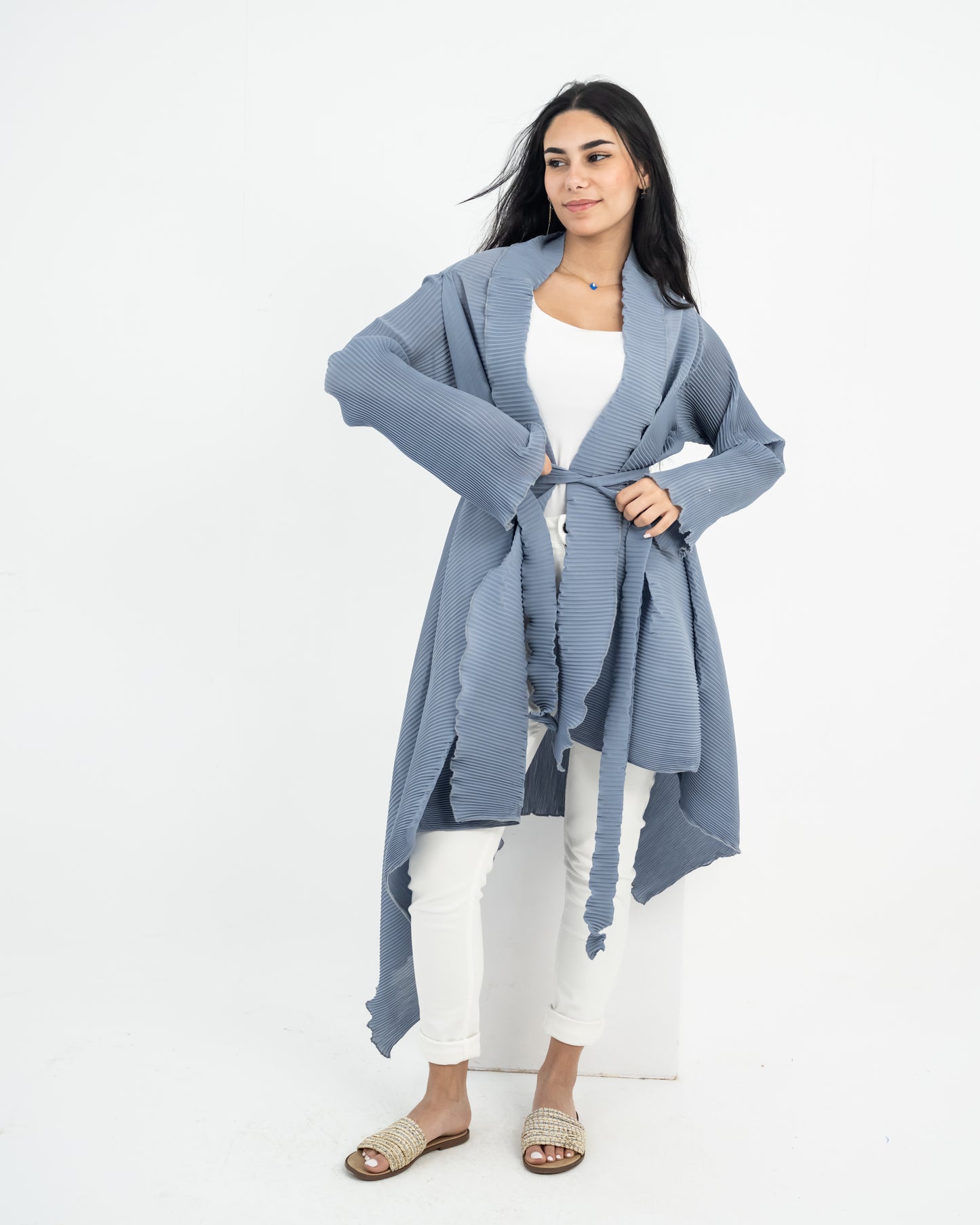 Plissé ruffle cardigan
