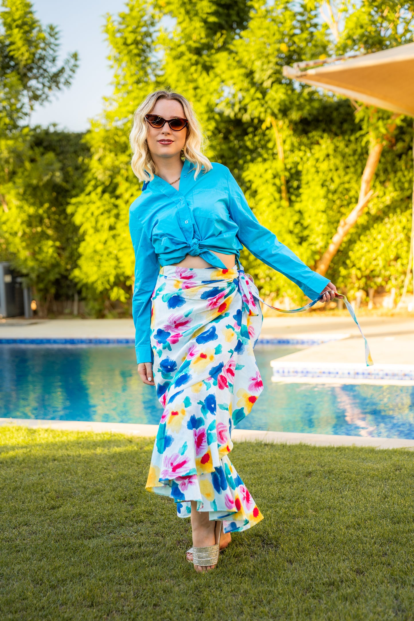 flowery wrap skirt