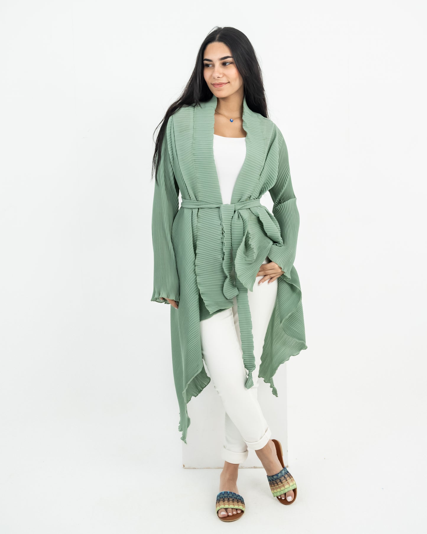Plissé ruffle cardigan