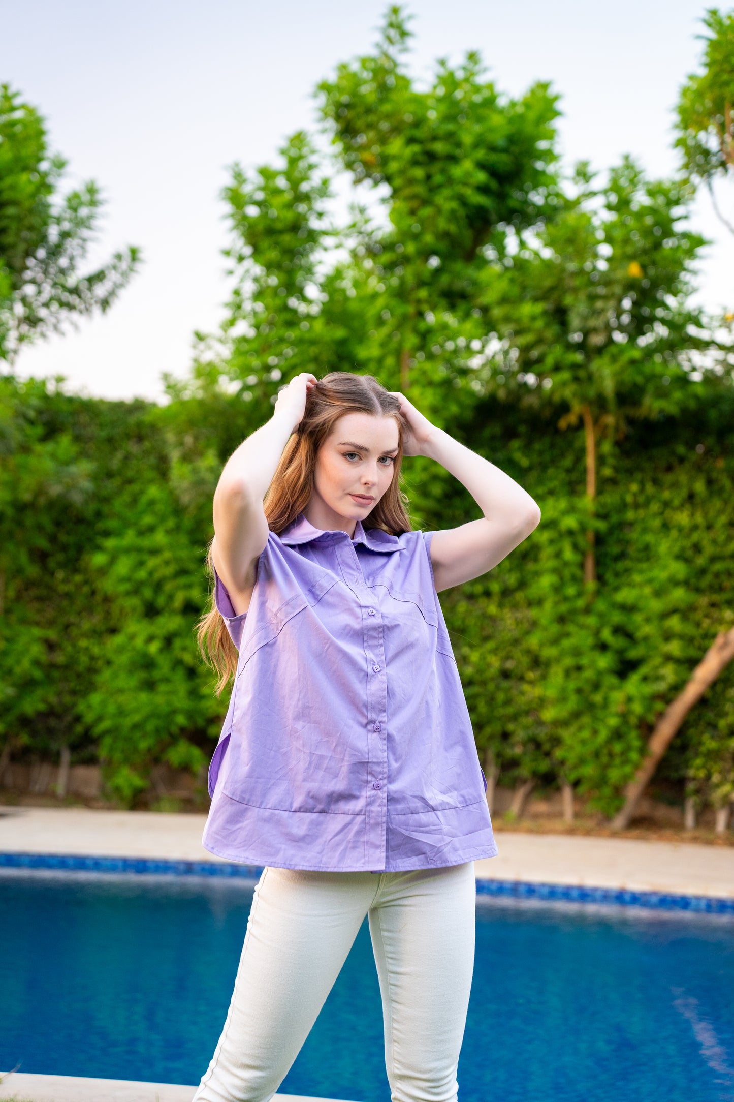 Purply Sleeveless solid Shirt