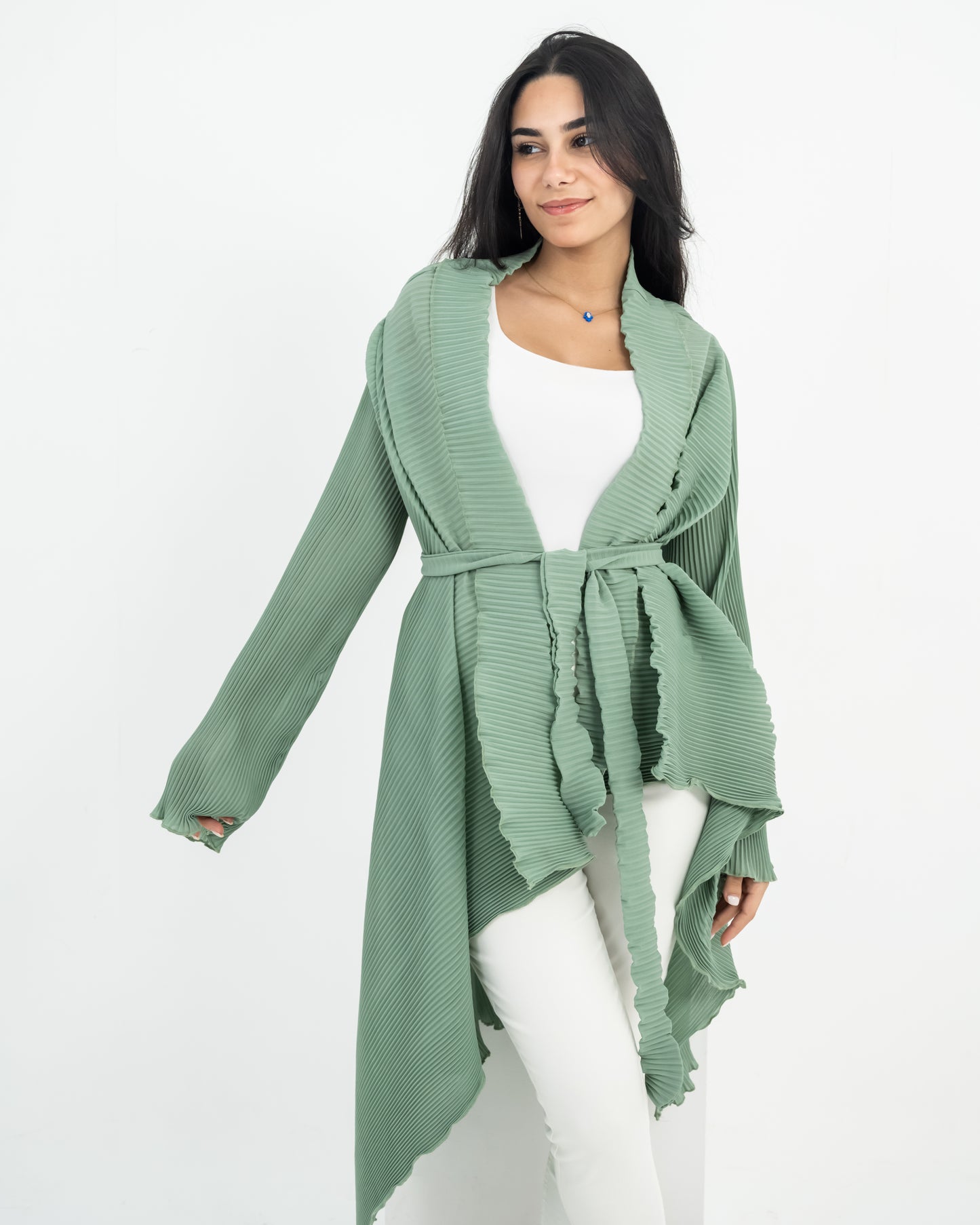 Plissé ruffle cardigan