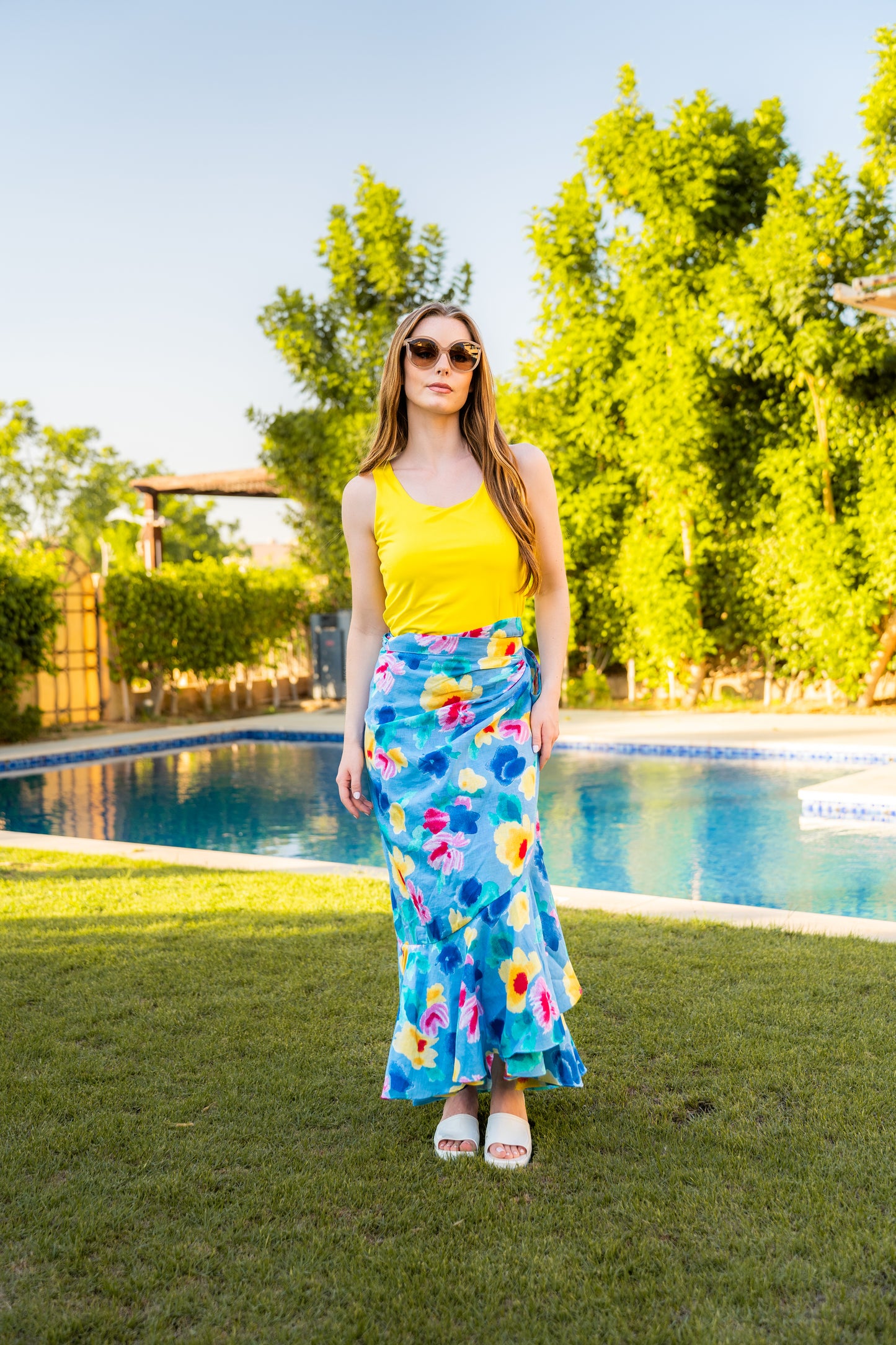 flowery wrap skirt