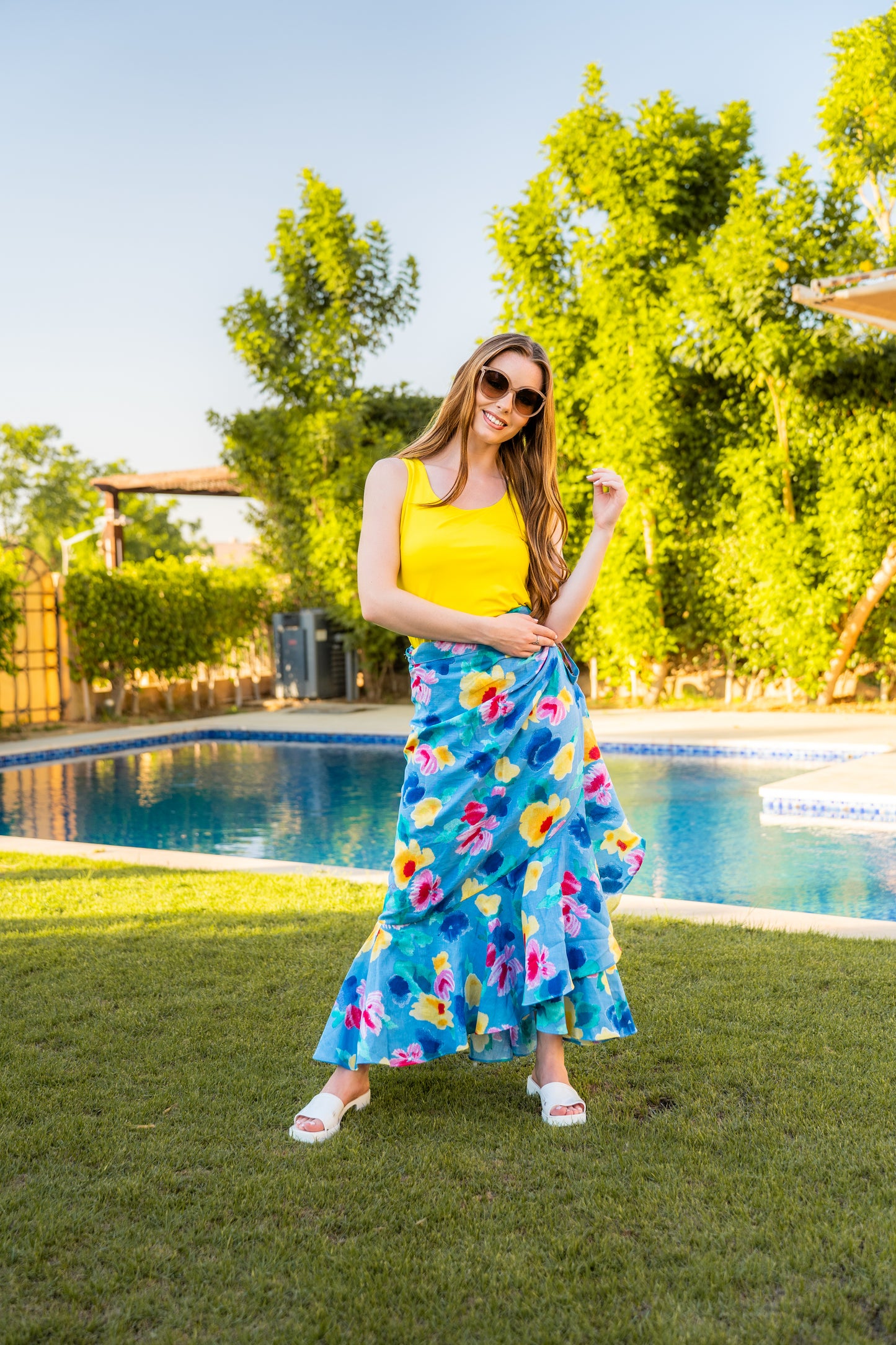 flowery wrap skirt