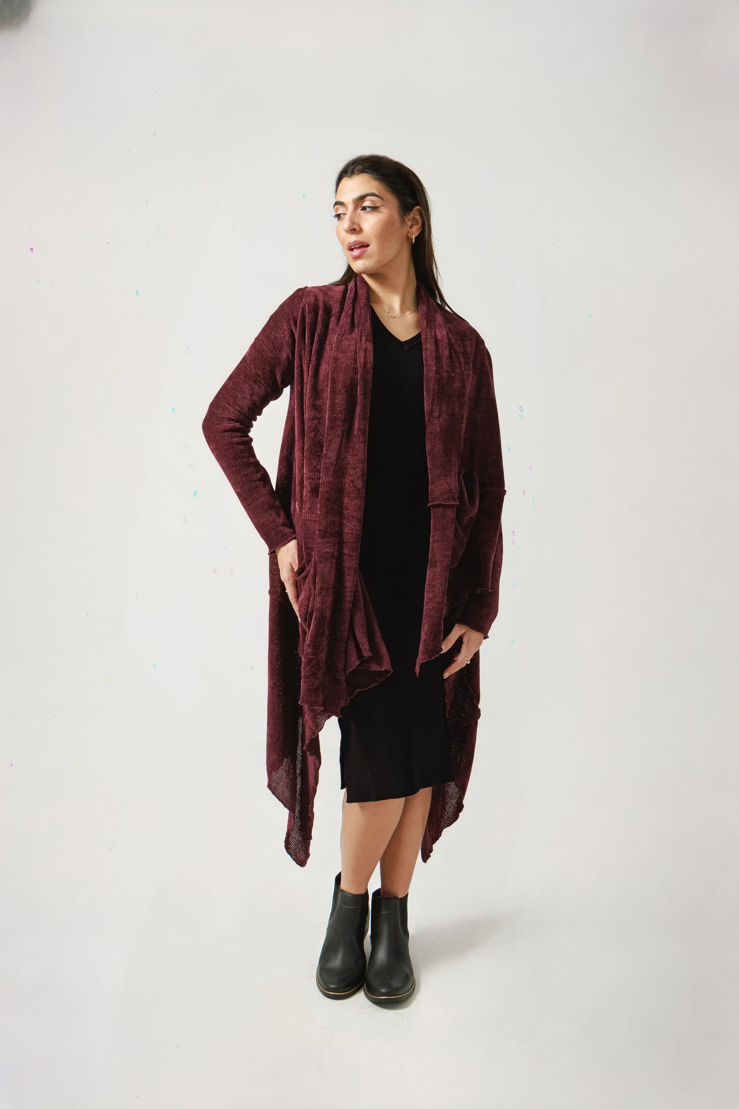 Asymmetric velvet cardigan