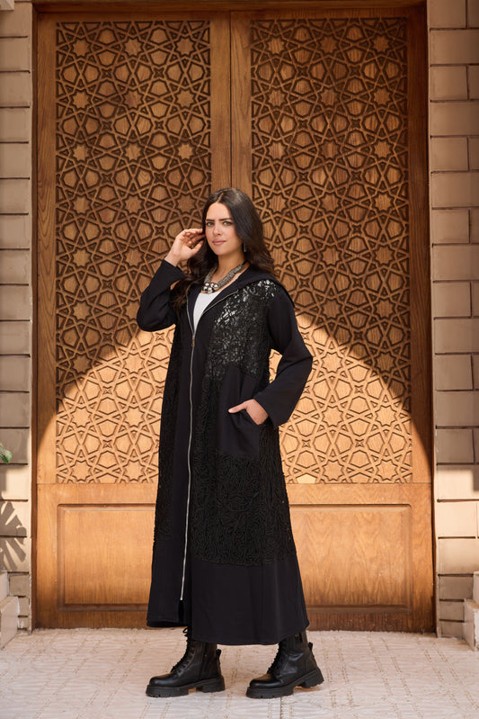 lace zipper abaya