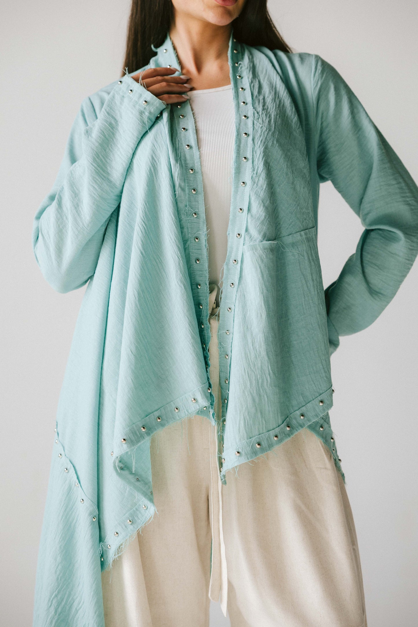 Studded asymmetric cardigan