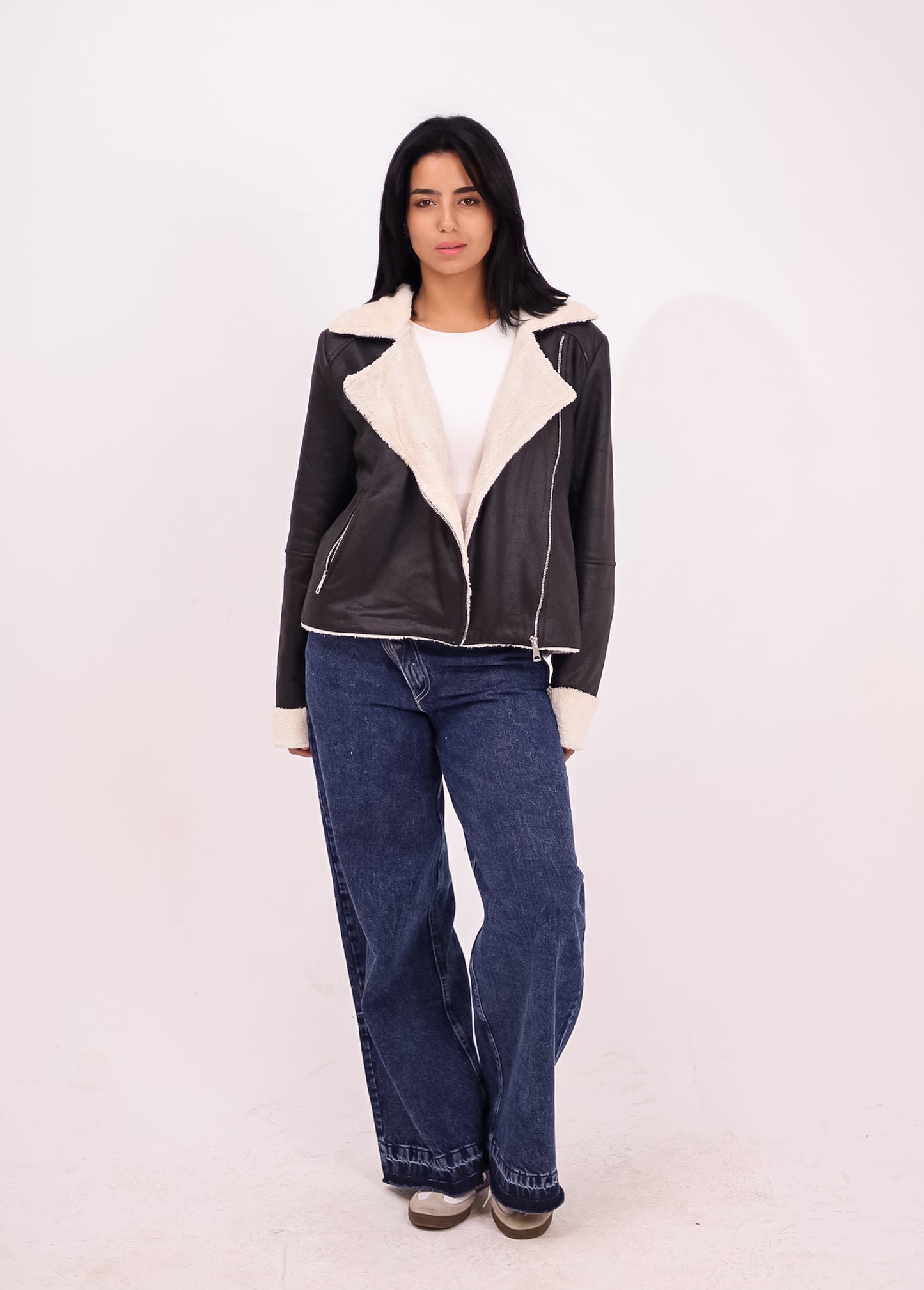 Teddy leather jacket- BLACK