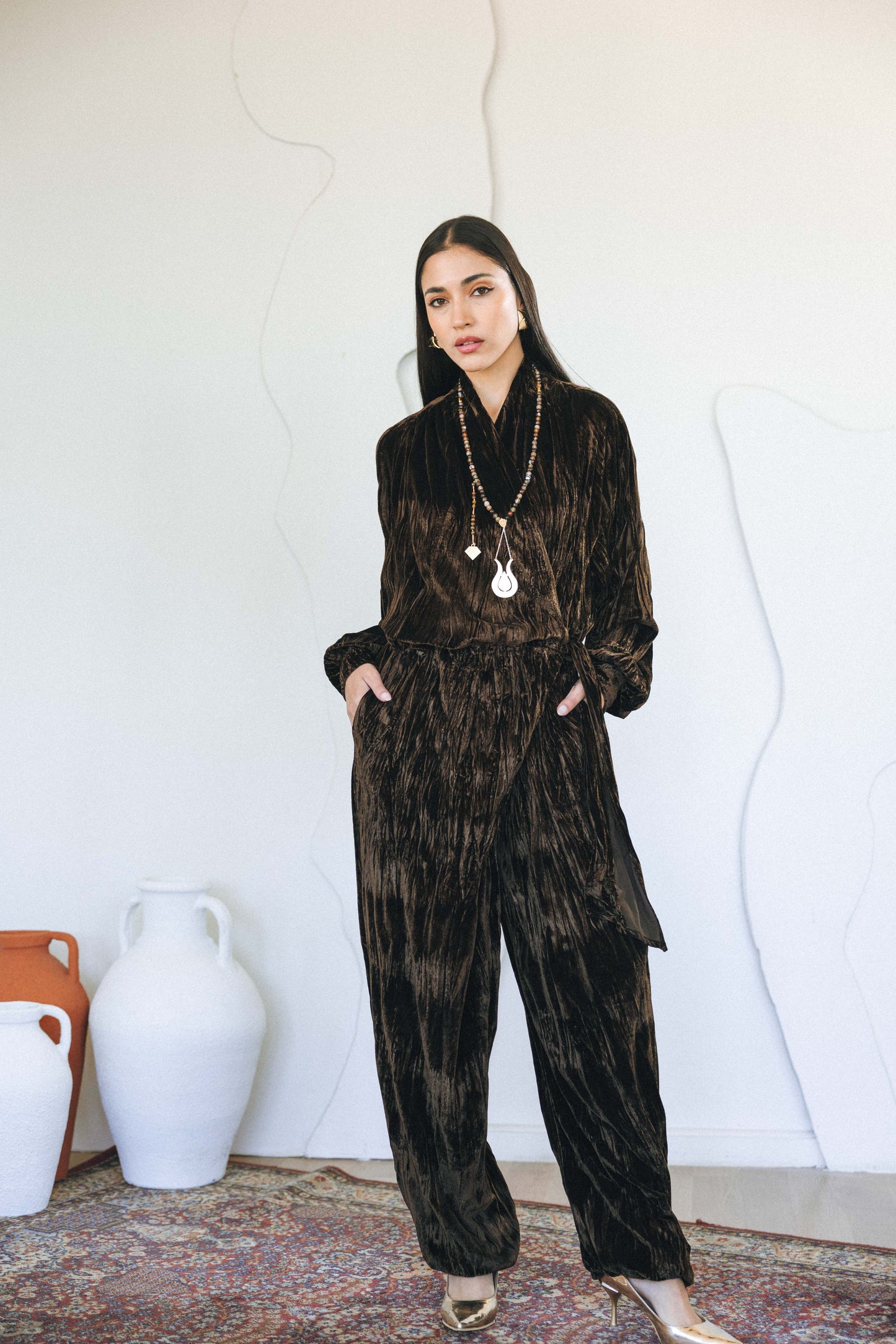 VELVET JUMPSUIT- BROWN