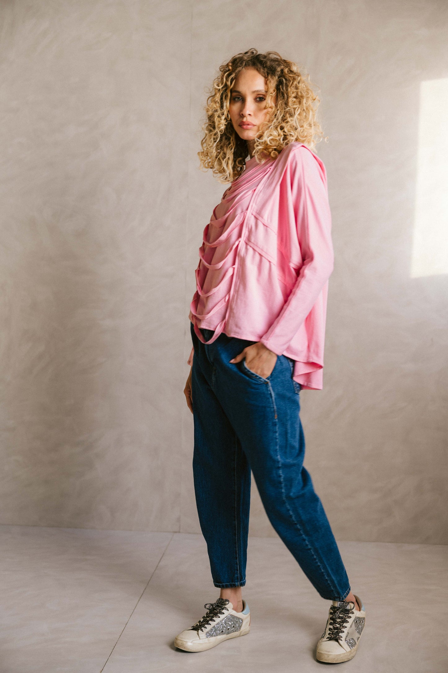 Ruched cotton t-shirt - Pink