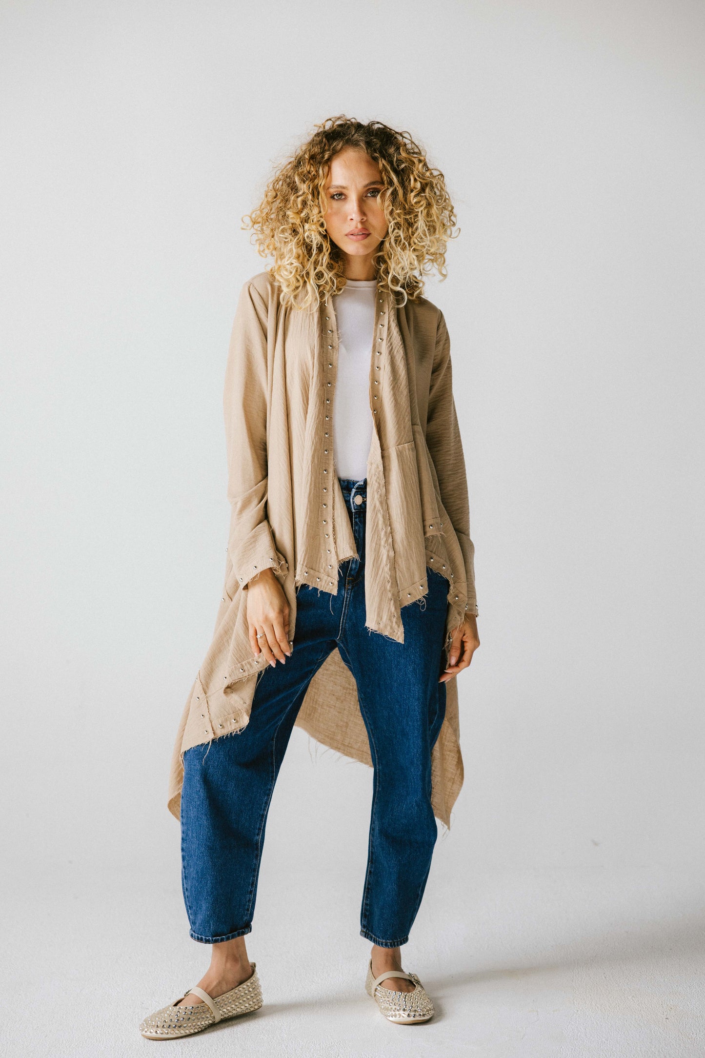 Studded asymmetric cardigan