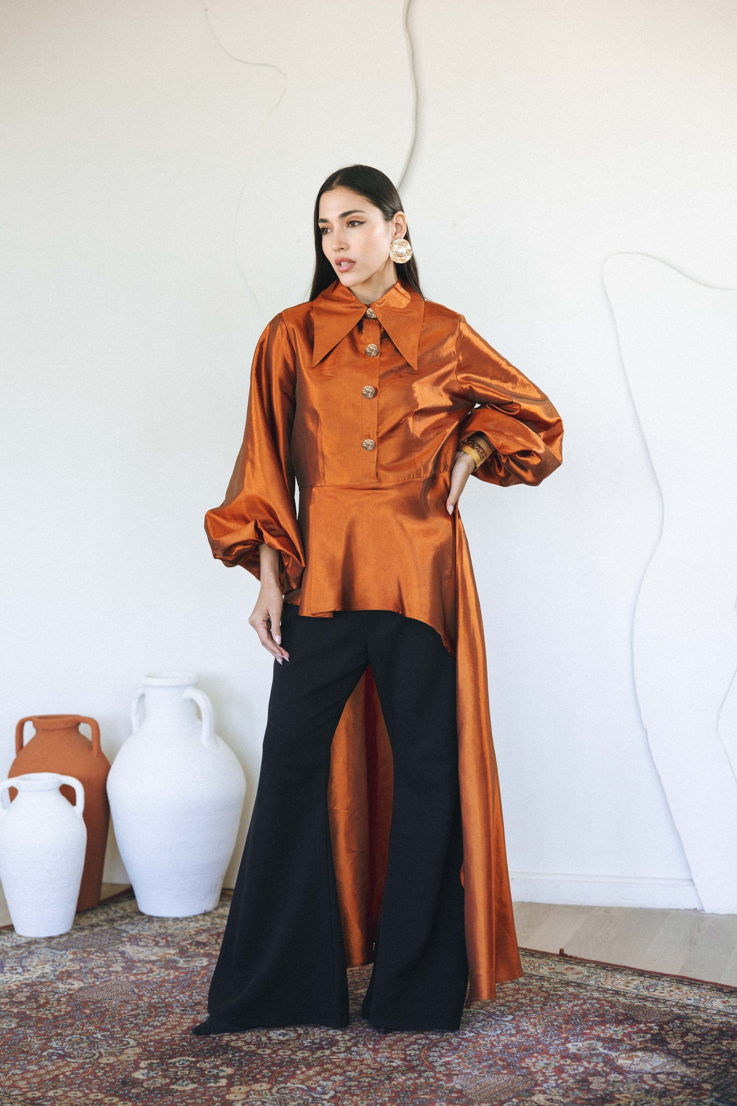 FLOW TAFFETA TOP - ORANGE