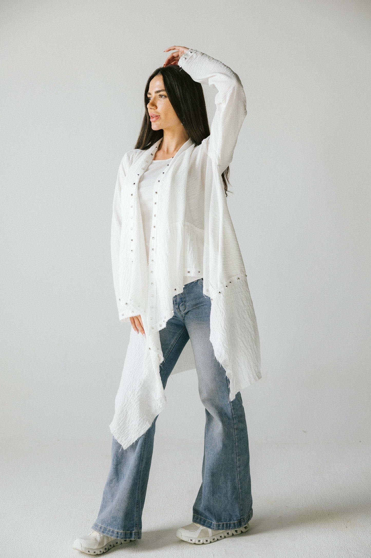 Studded asymmetric cardigan