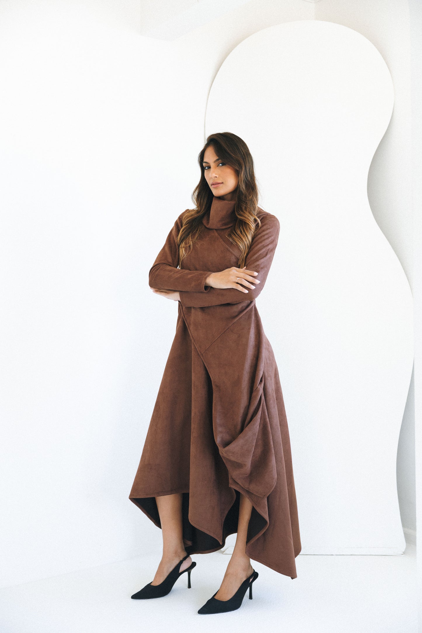 ASYMMETRICAL DRESS - BROWN