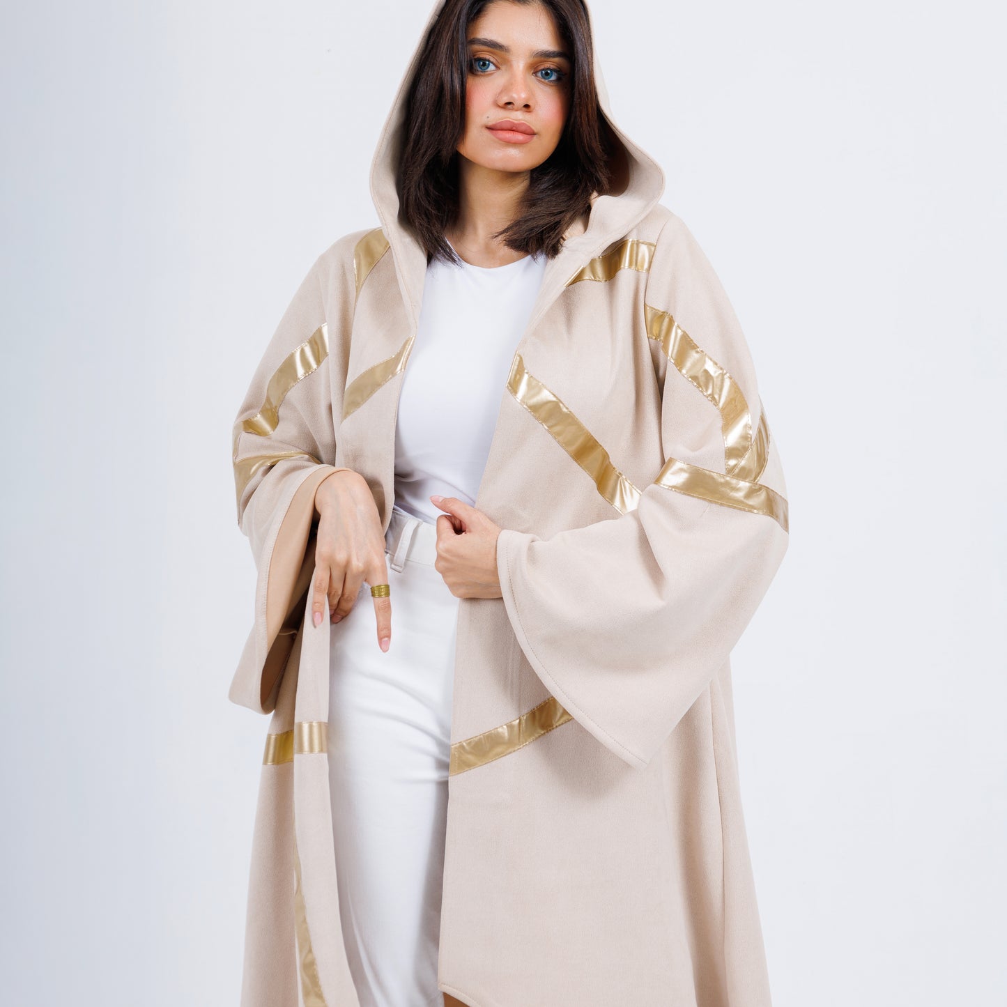 Hooded suede kaftan