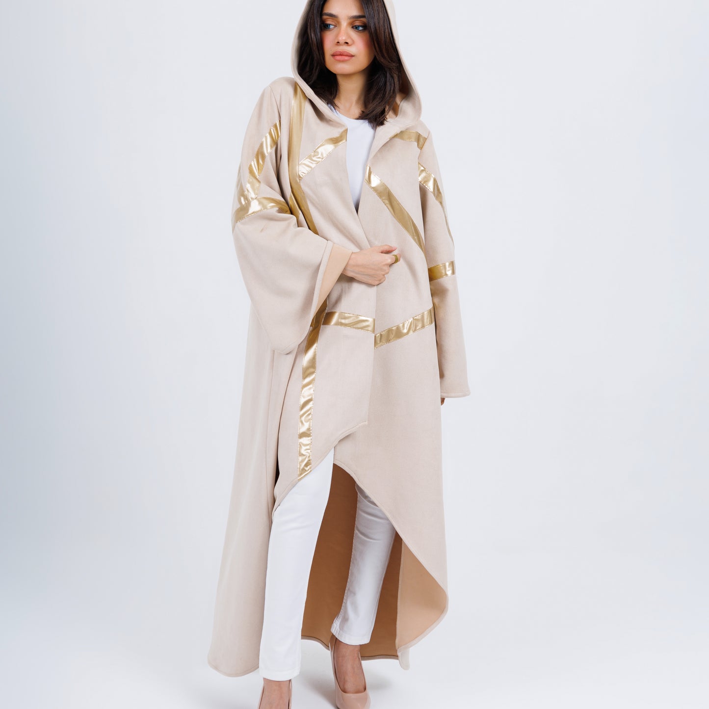 Hooded suede kaftan