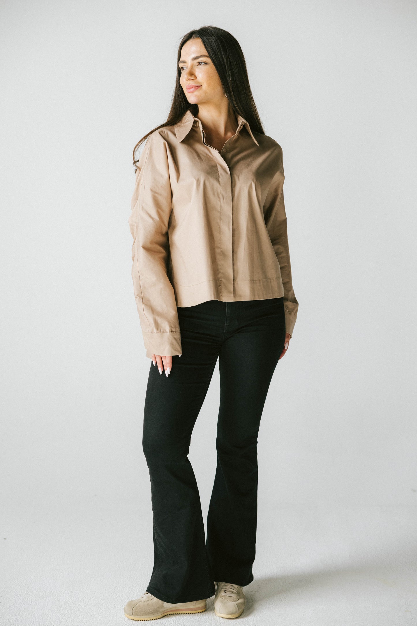 Ruched back shirt - beige