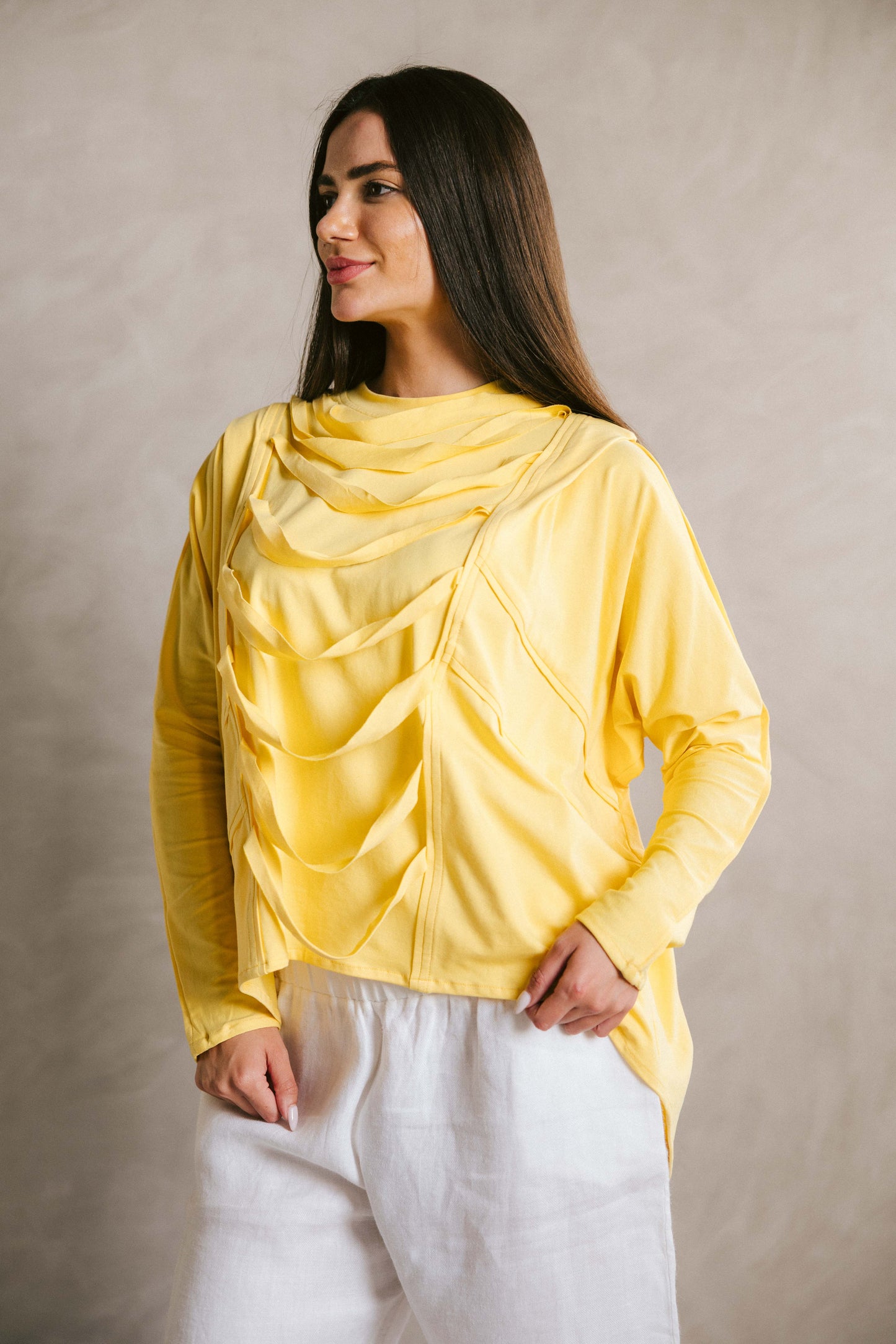 Ruched cotton t-shirt - yellow