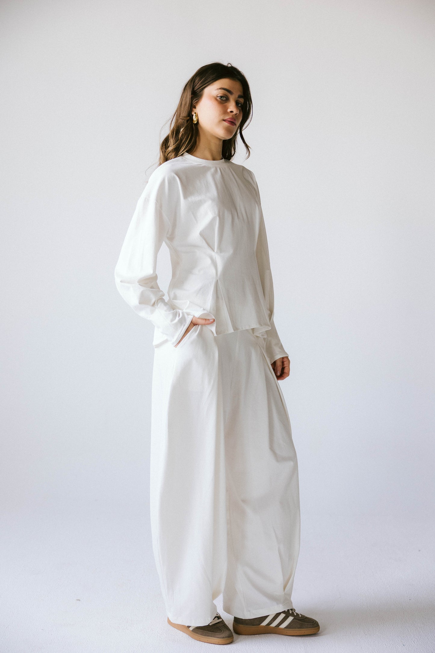 Pleats cotton set - white