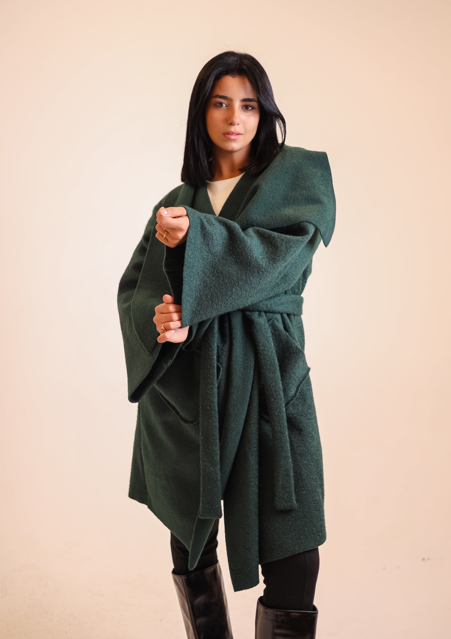 THE VELA WRAP COAT - EMERALD GREEN