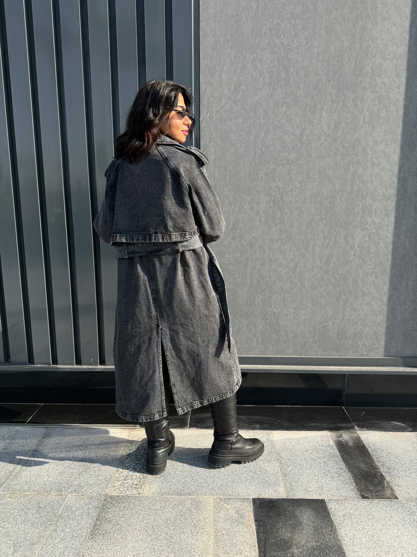 Denim trench coat - BLACK