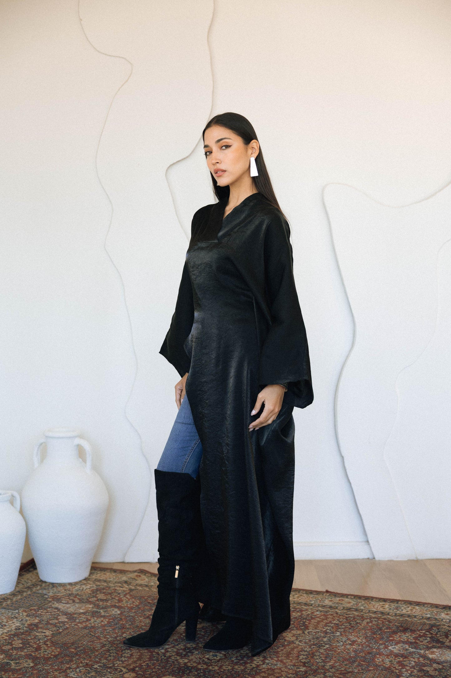 VELOUR FLOW KAFTAN - BLACK