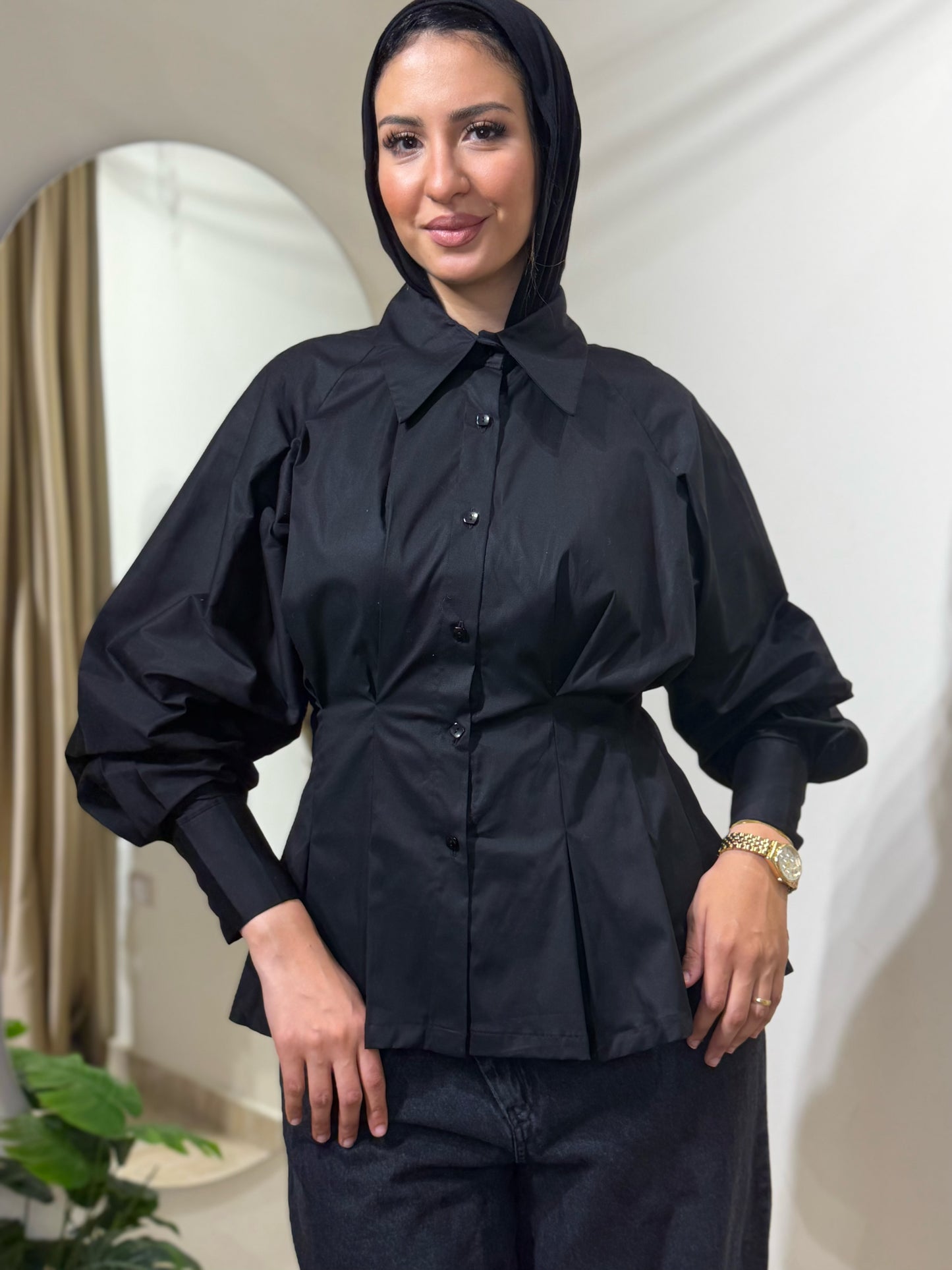 Waistline poplin shirt
