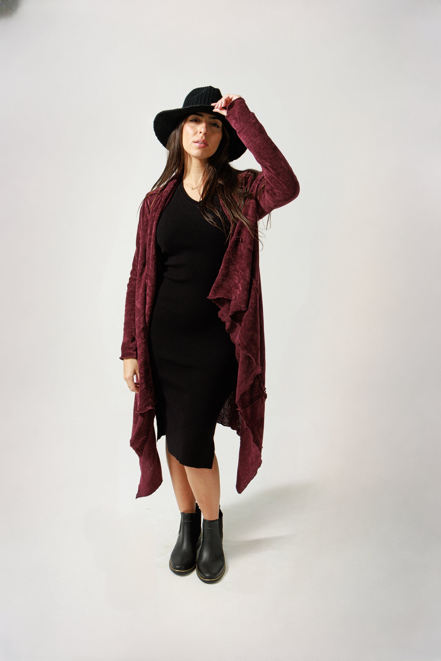 Asymmetric velvet cardigan