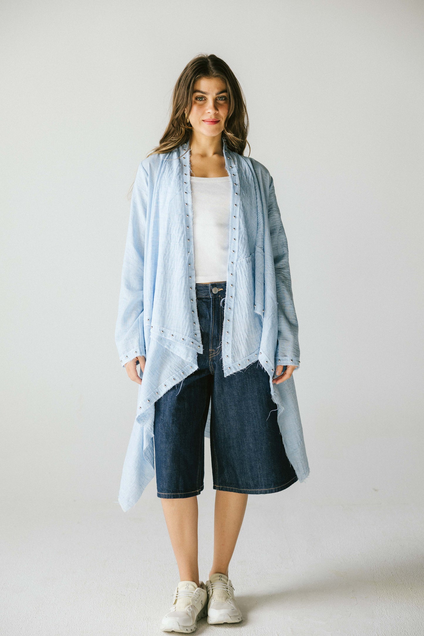 Studded asymmetric cardigan
