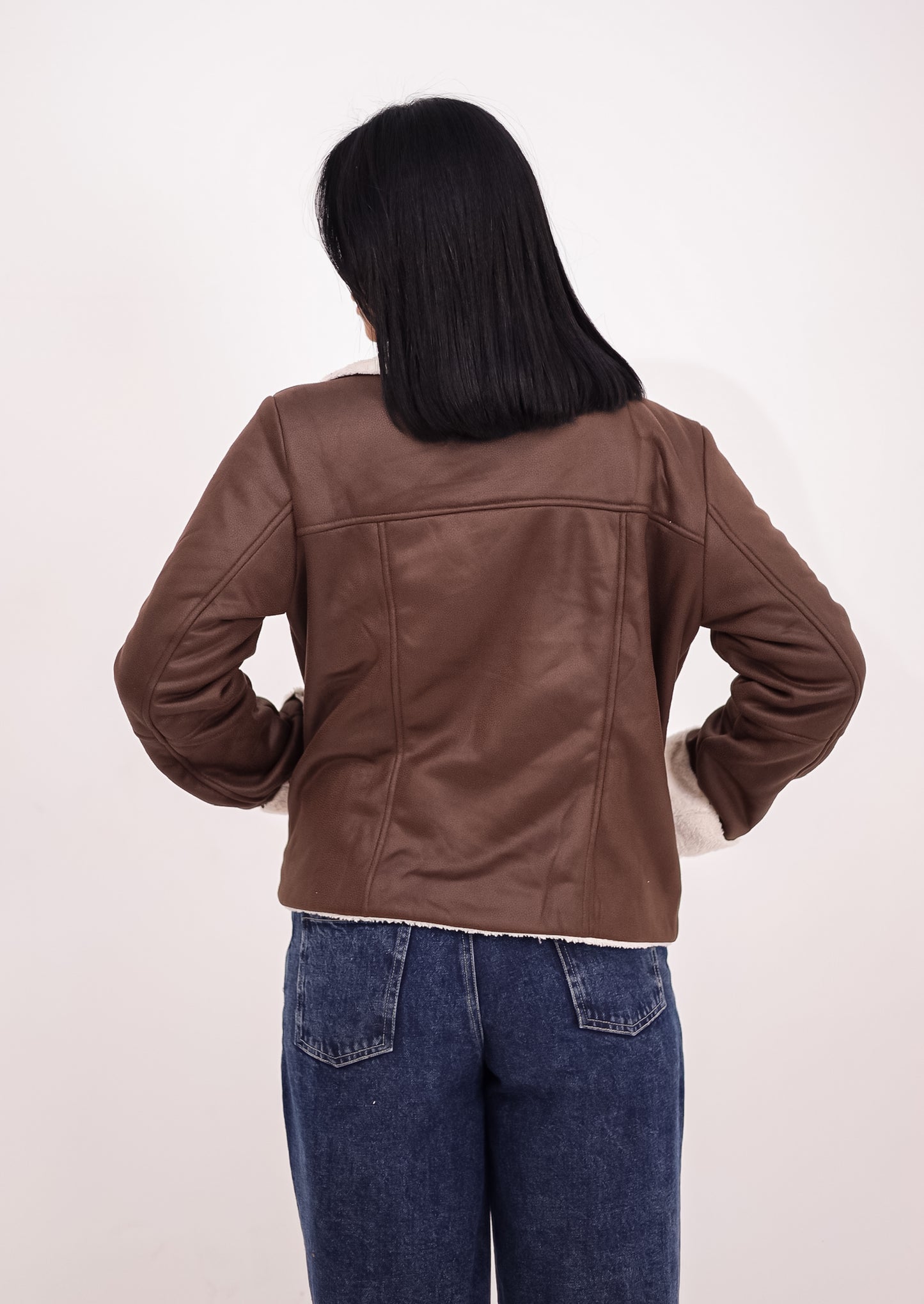 Teddy leather jacket - BROWN