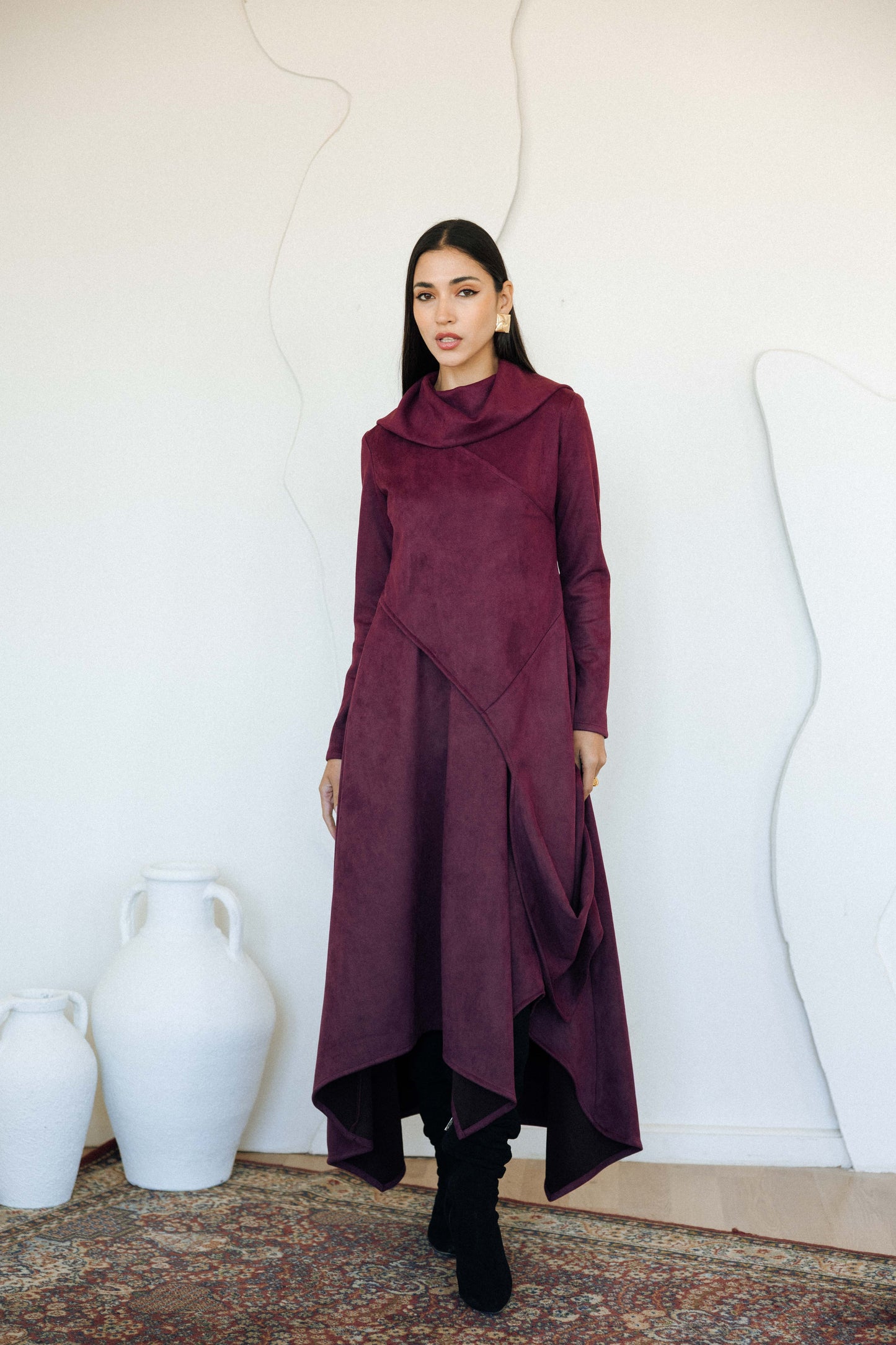 ASYMMETRICAL DRESS - BURGUNDY