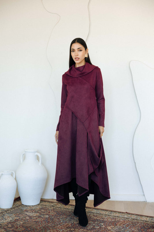 ASYMMETRICAL DRESS - BURGUNDY