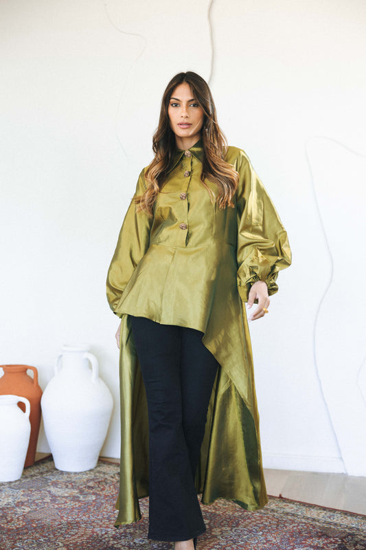 FLOW TAFFETA TOP - OLIVE