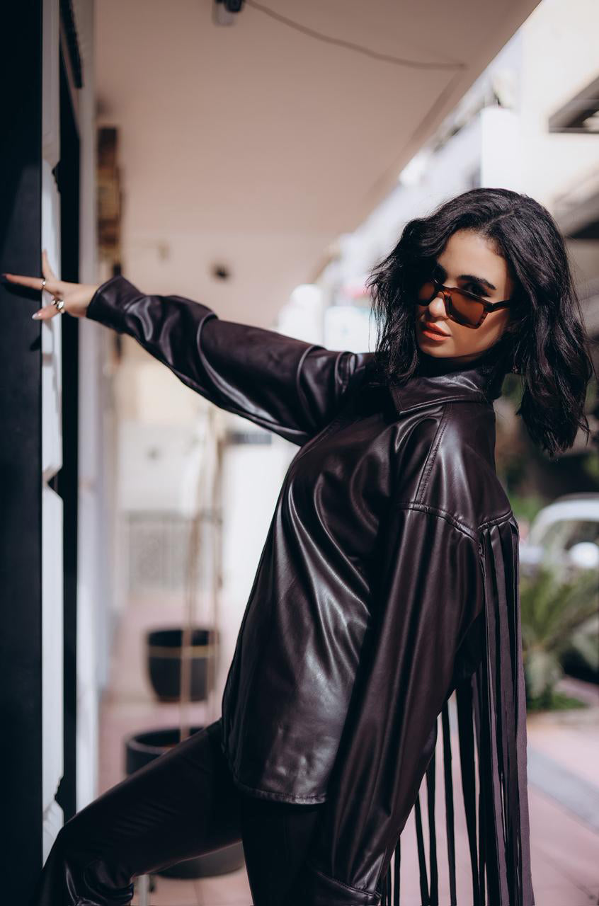 The leather fringes set - BROWN