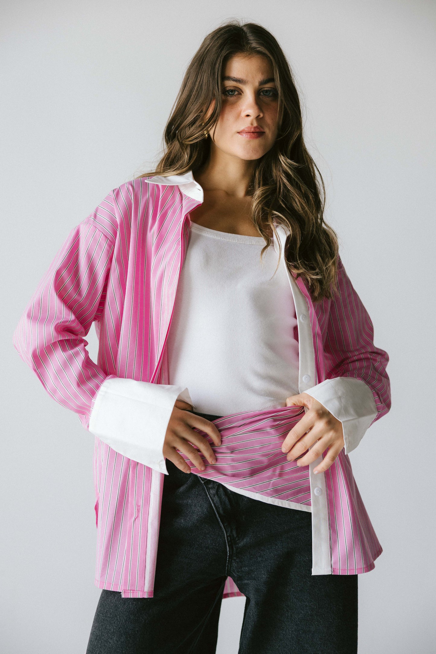 Stripped poplin shirt - pink