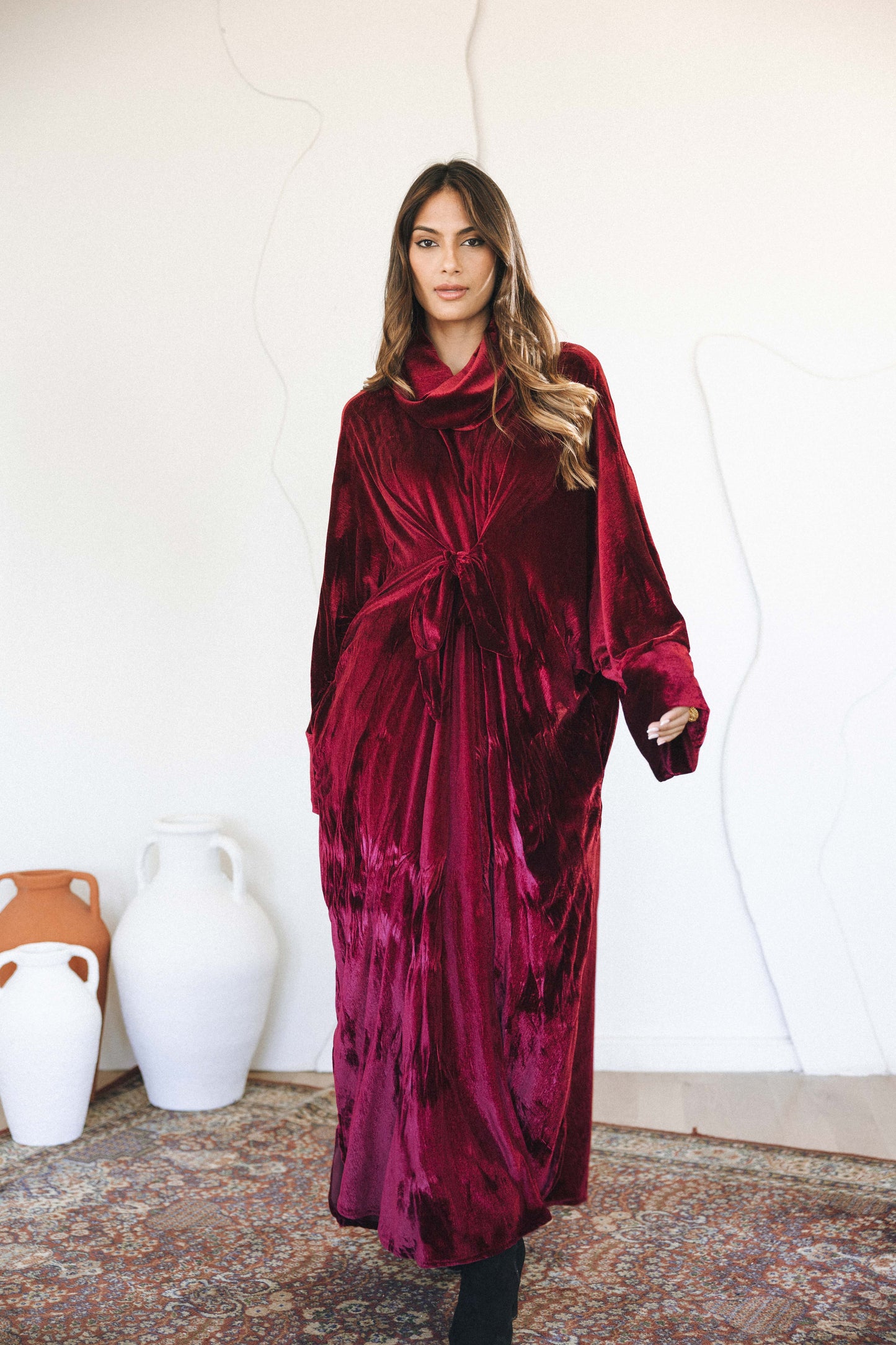 VELVET SERENITY KAFTAN - BURGUNDY