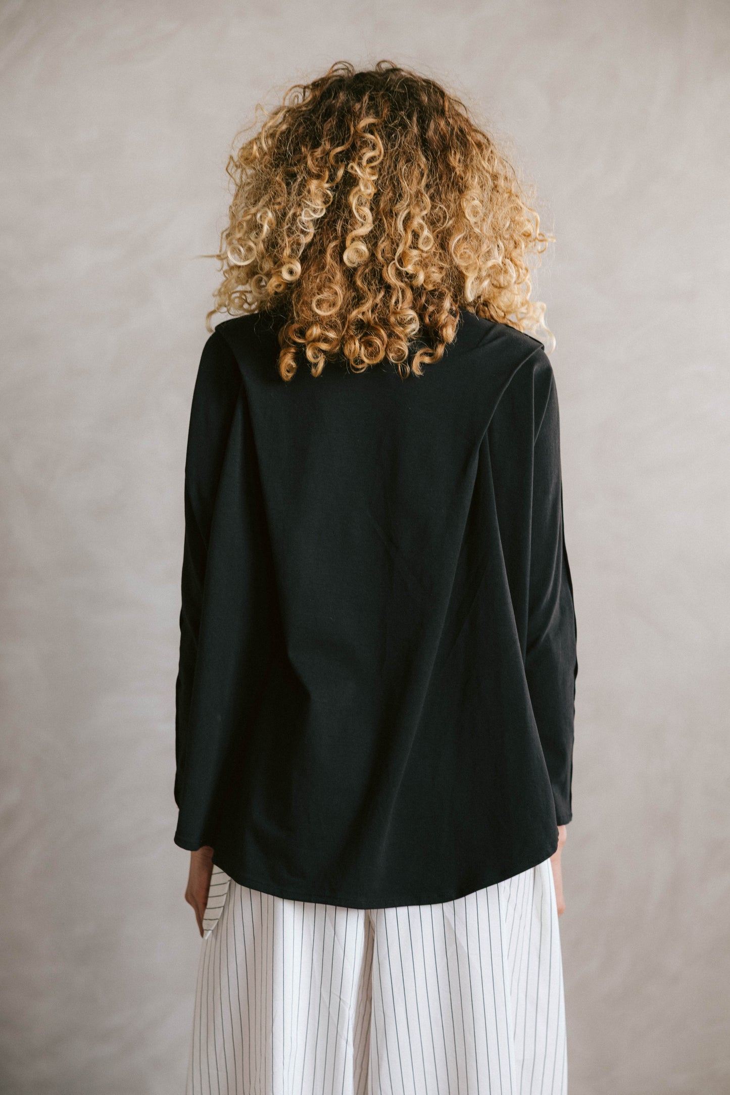 Ruched cotton t-shirt - black