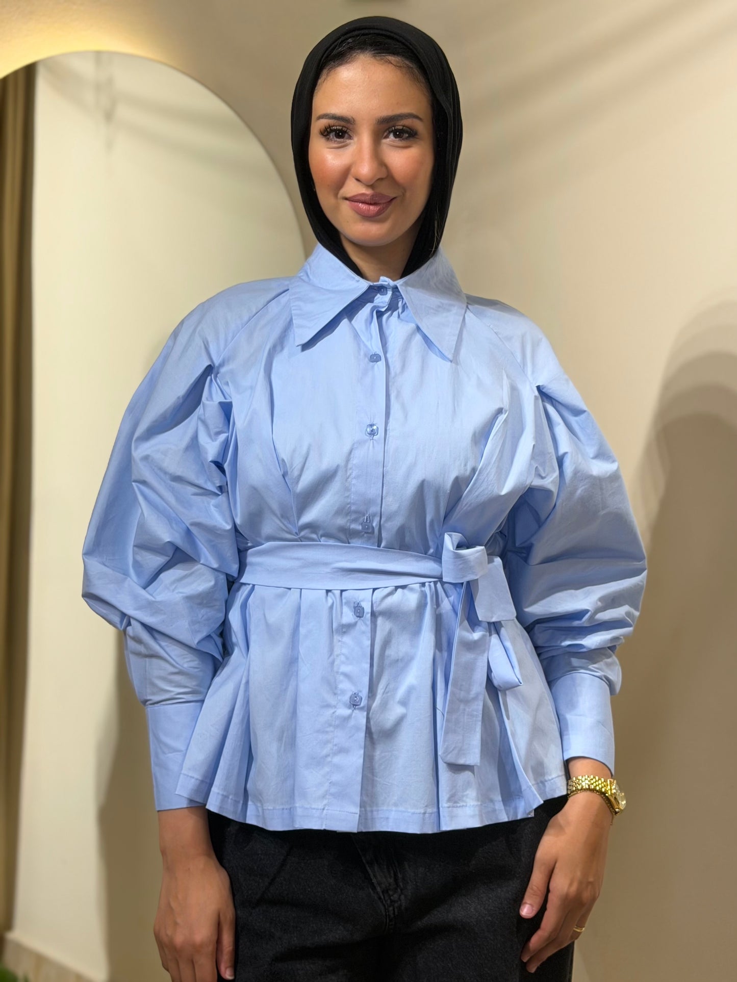 Waistline poplin shirt
