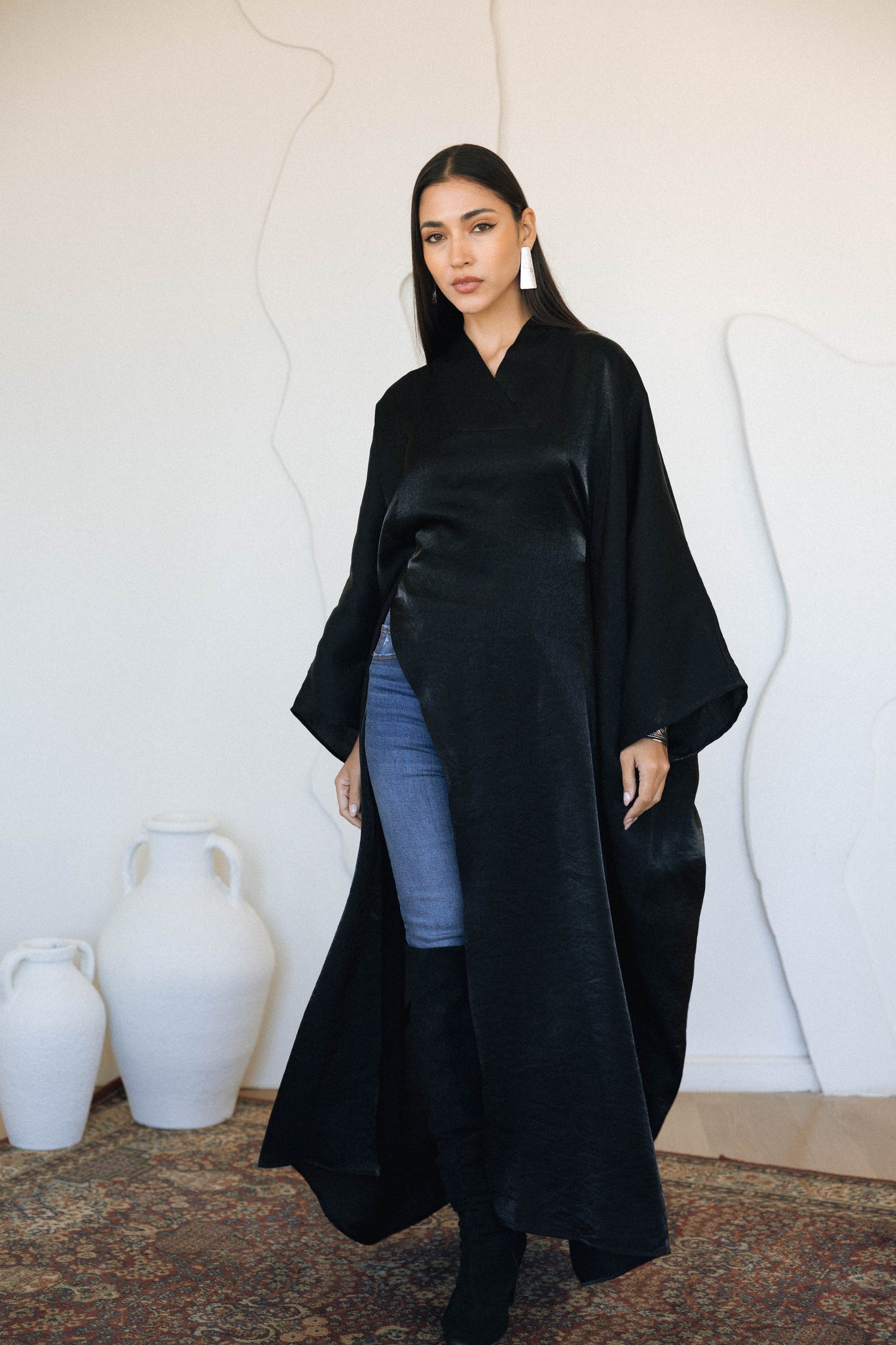 VELOUR FLOW KAFTAN - BLACK