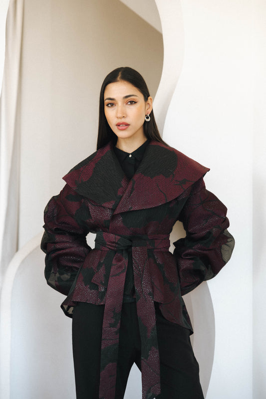 PETAL ORGANZA BLOUSE - BURGUNDY