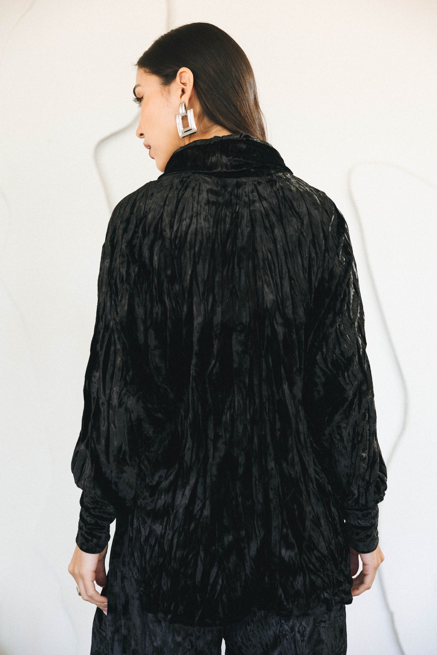 CRINKLED VELVET SET - BLACK