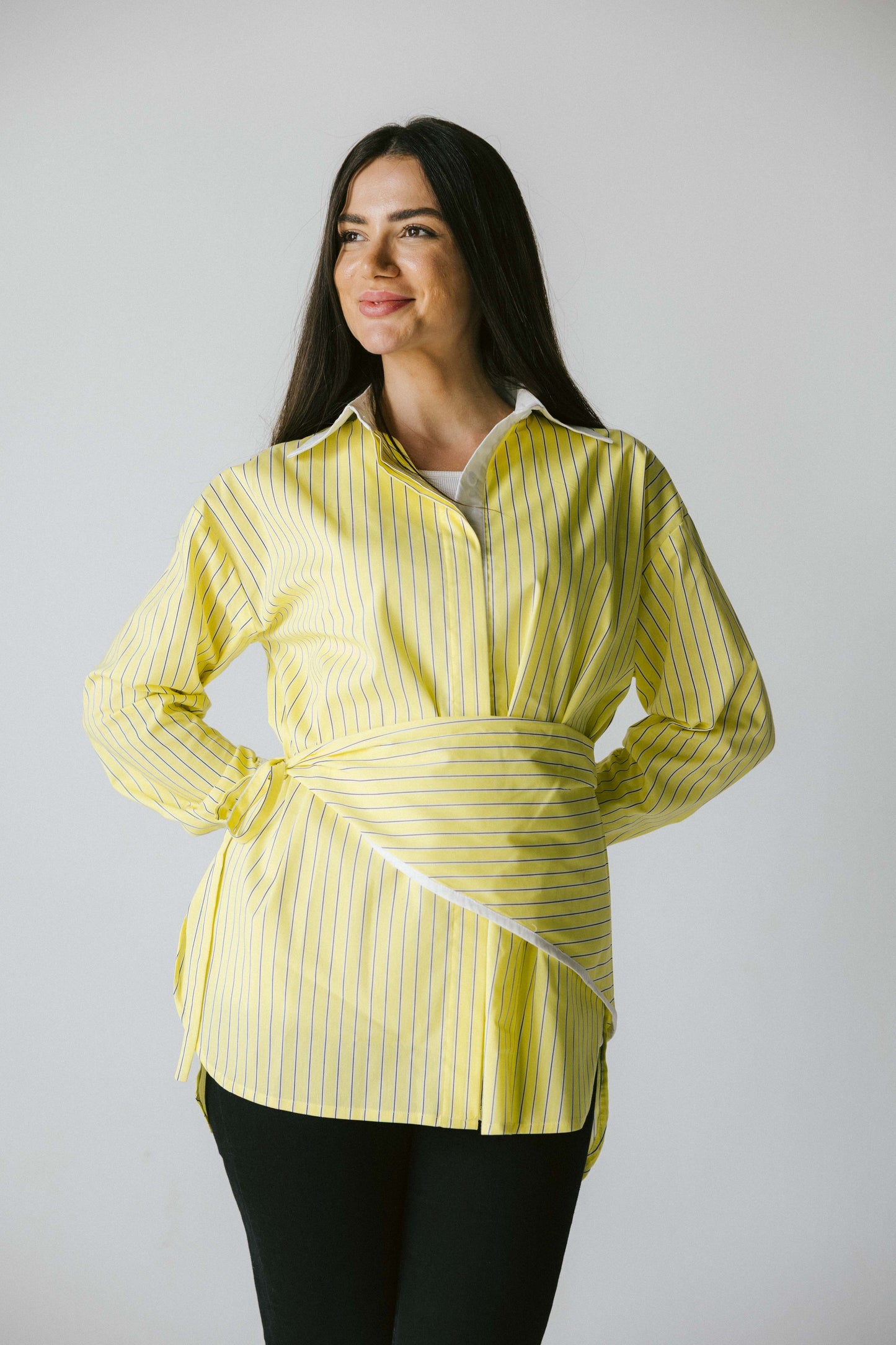 Stripped poplin shirt - yellow