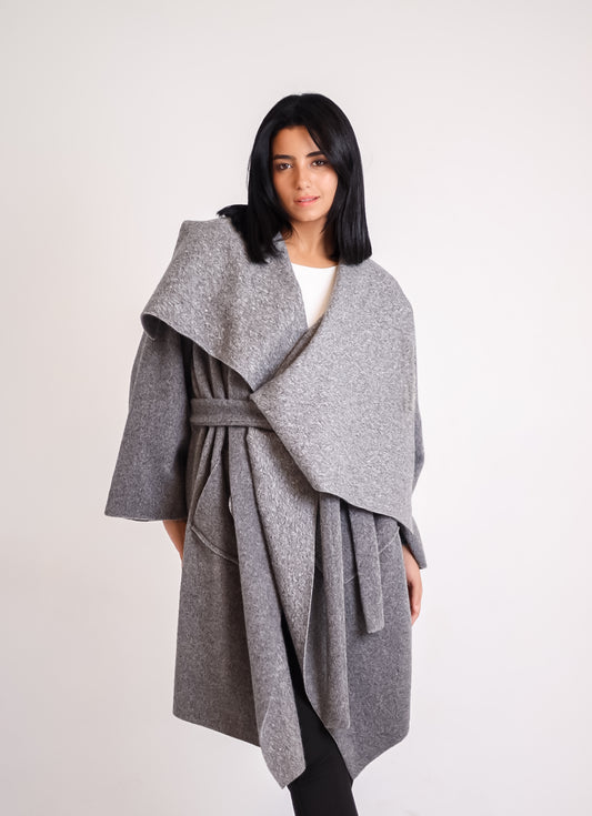 THE VELA WRAP COAT - GREY