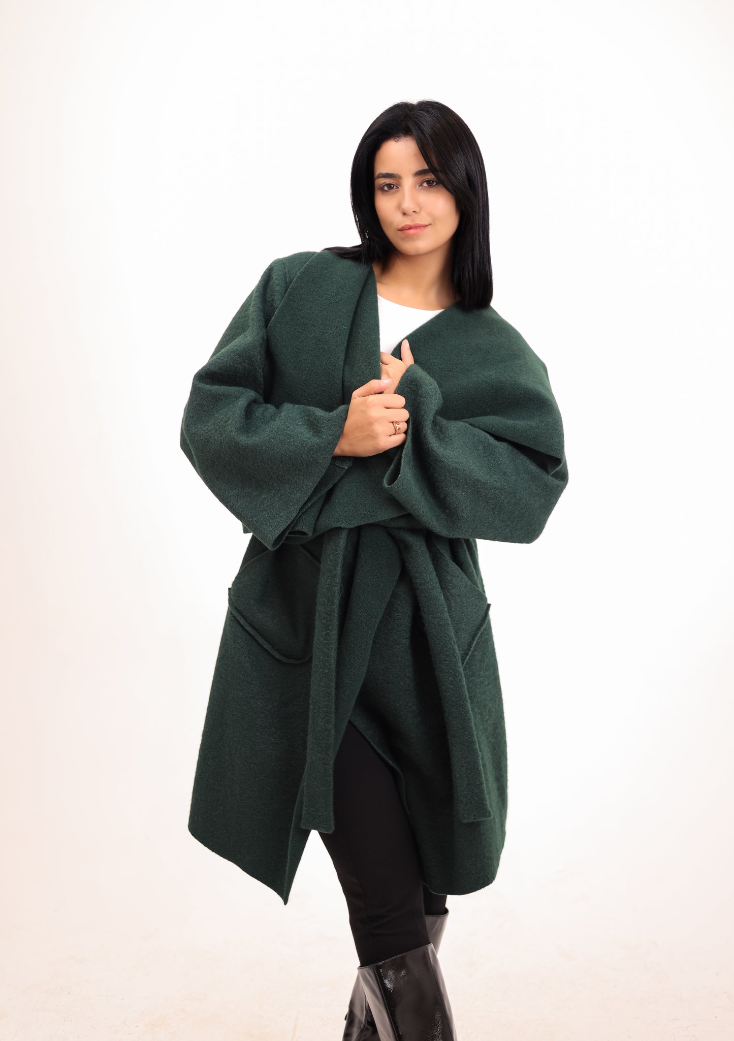THE VELA WRAP COAT - EMERALD GREEN