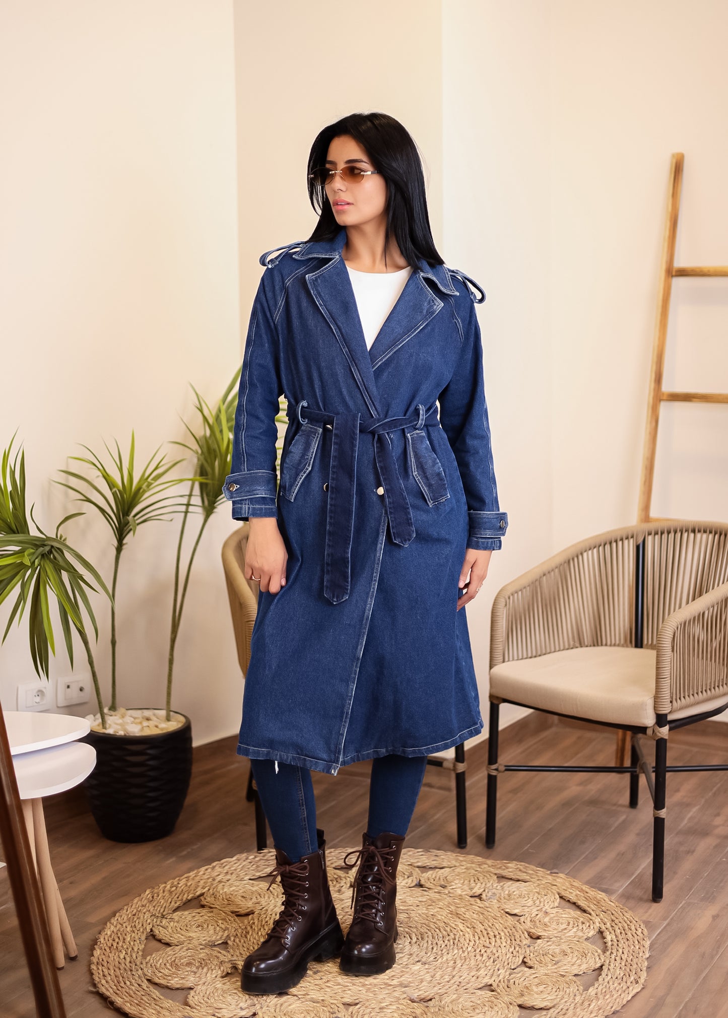 Denim trench coat - NAVY