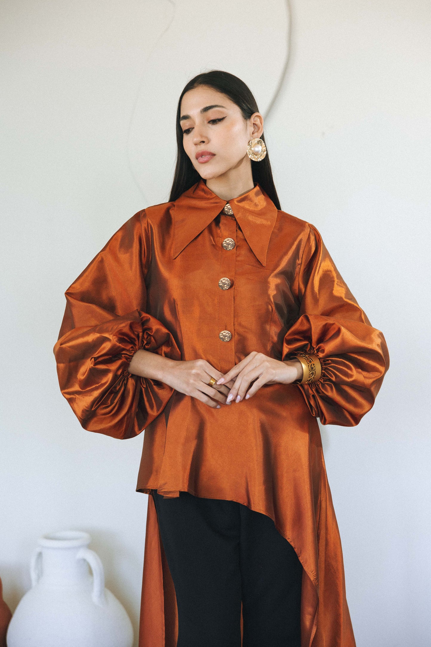 FLOW TAFFETA TOP - ORANGE