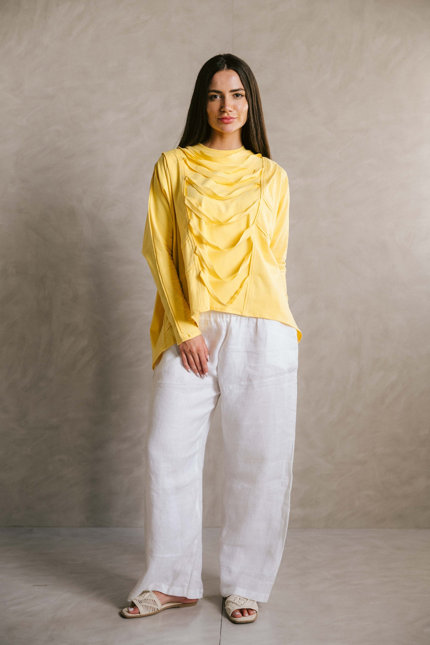 Ruched cotton t-shirt - yellow