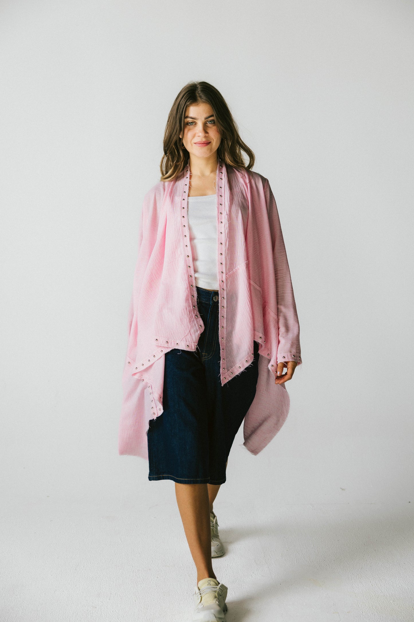 Studded asymmetric cardigan