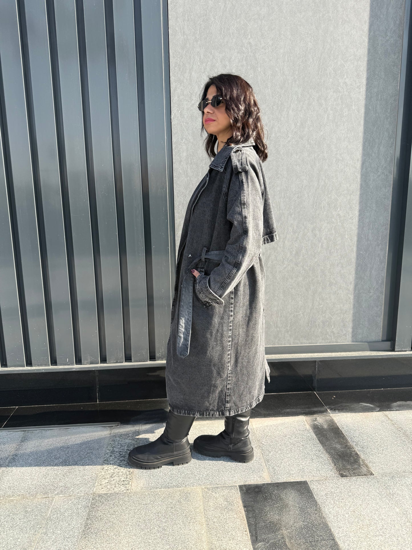 Denim trench coat - BLACK