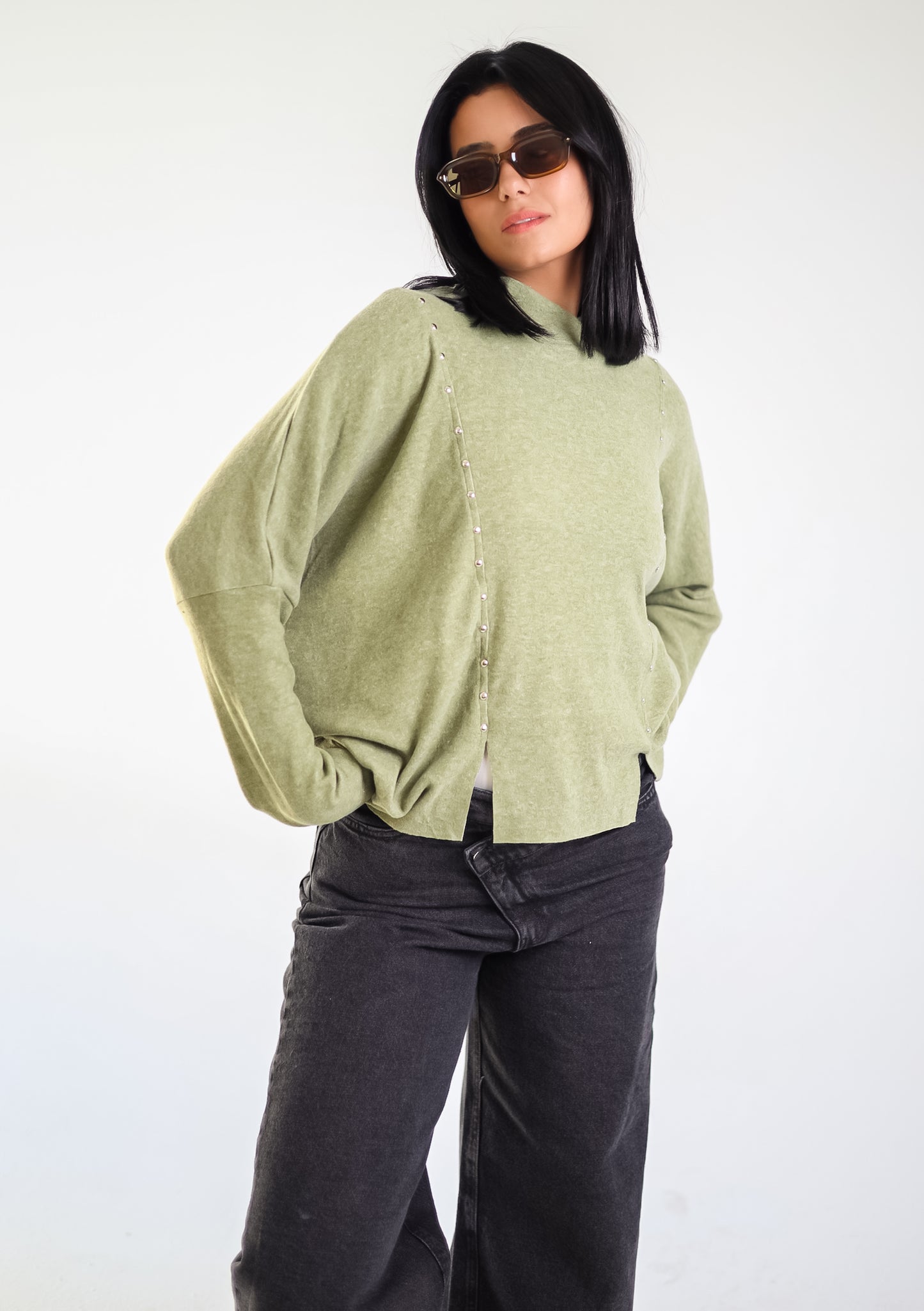 Studded knit top - pistachio