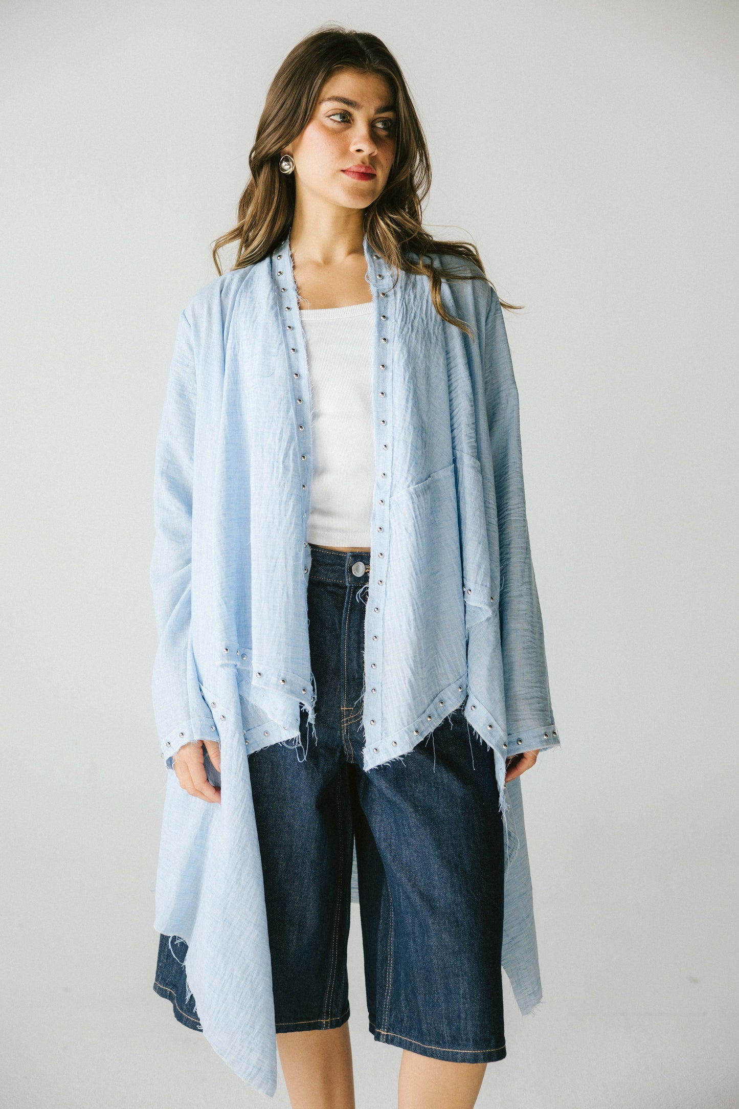 Studded asymmetric cardigan